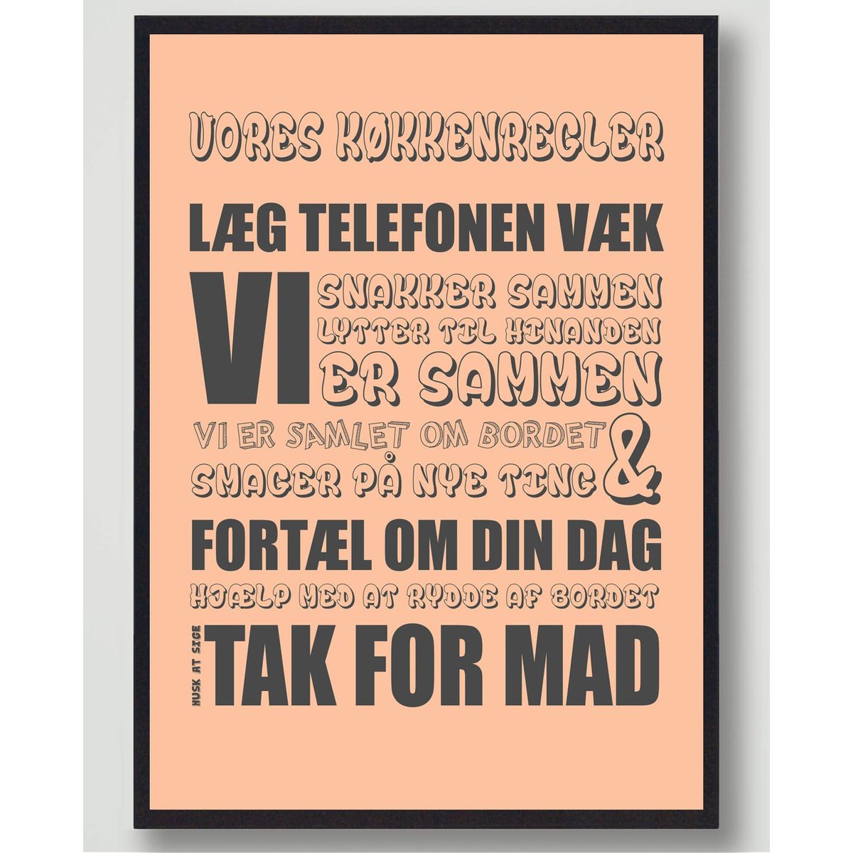 Vores køkkenregler (Orange) - plakat (Størrelse: L - 50x70cm (B2))