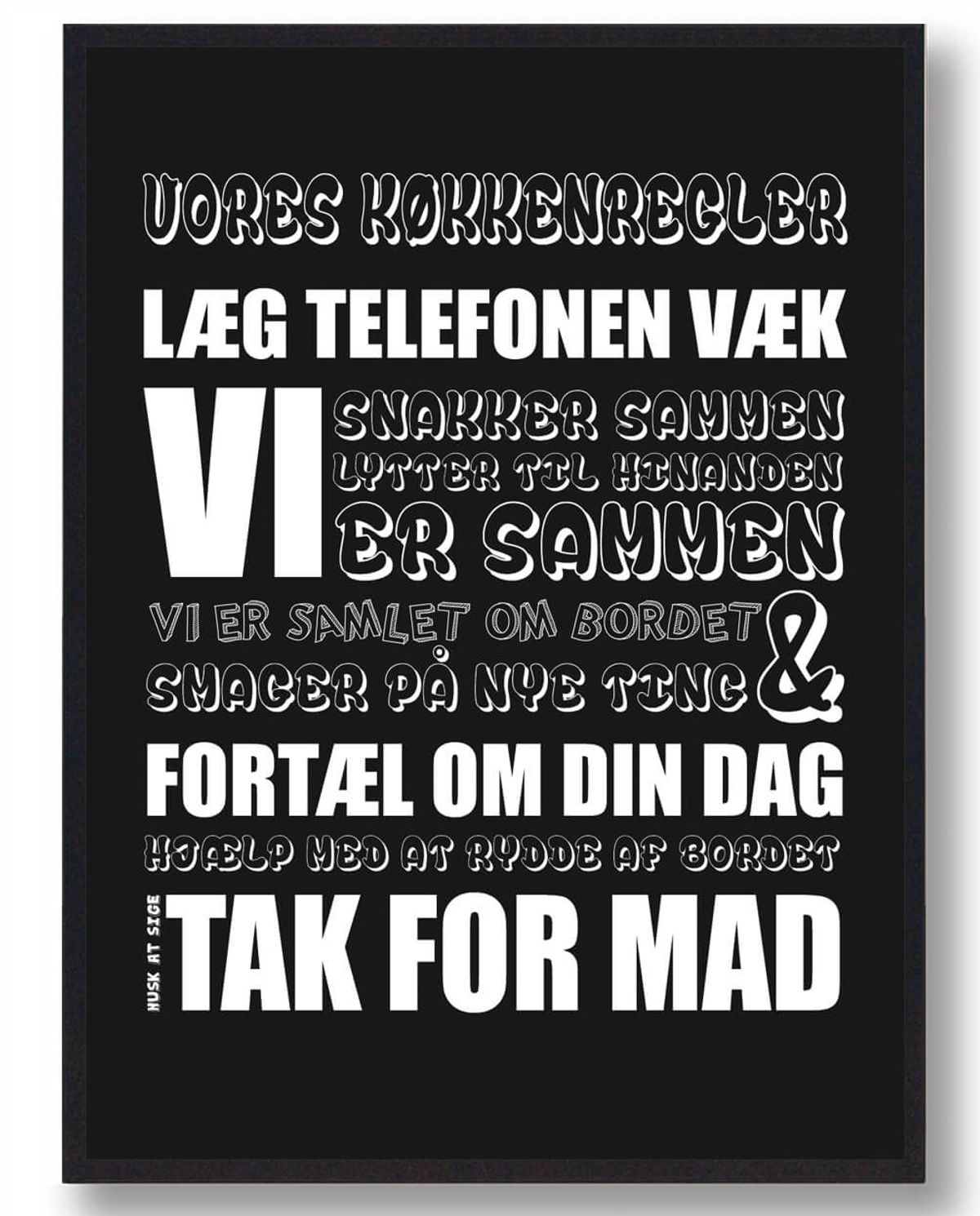 Vores køkkenregler (Sort) - plakat (Størrelse: L - 50x70cm (B2))