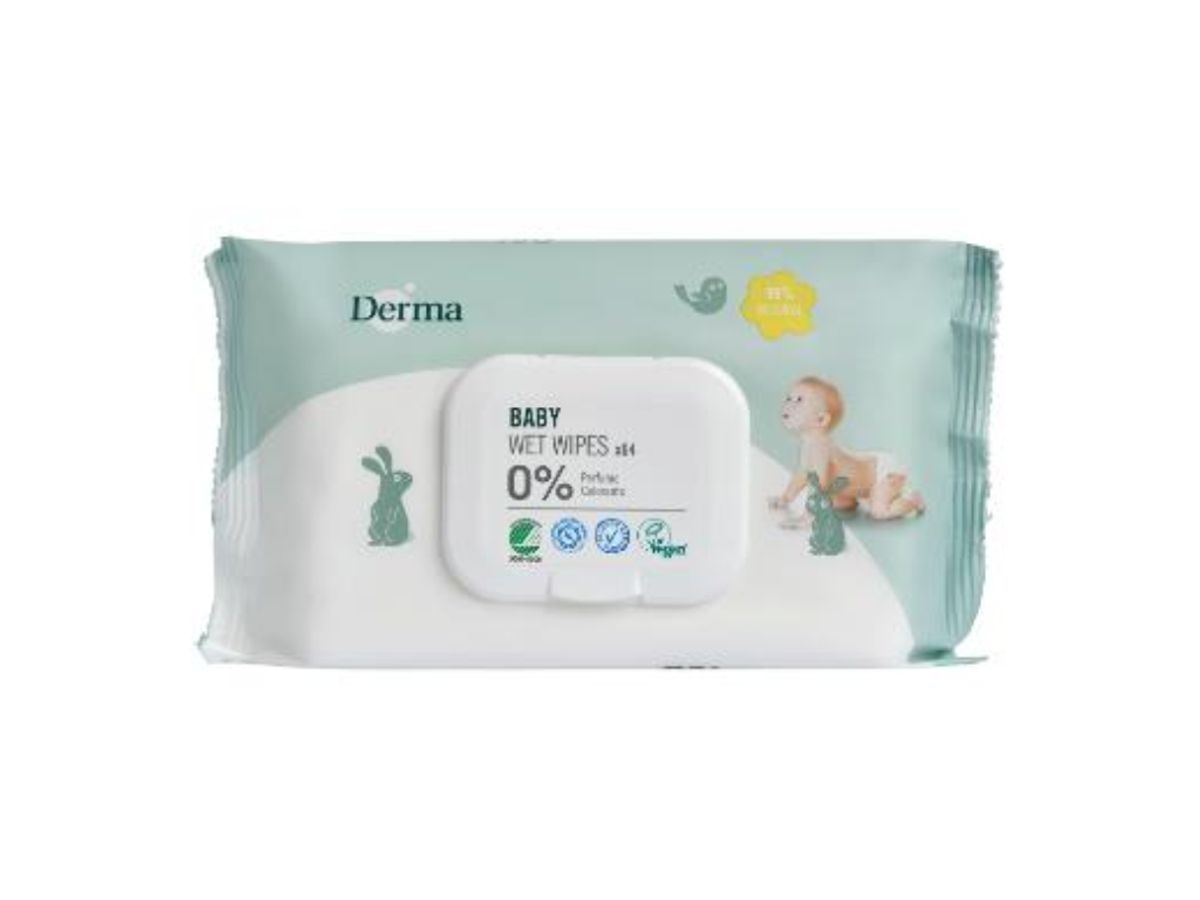 Vådserviet Derma Baby 15,5x20,5cm M/plastlåg 64 stk