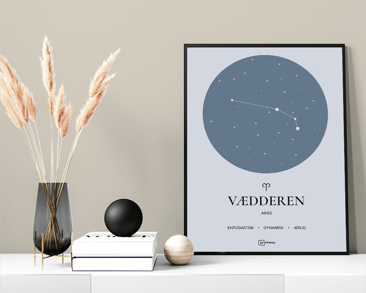 Vædderen Stjernetegn Plakat Havblå 42×60 cm (A2)