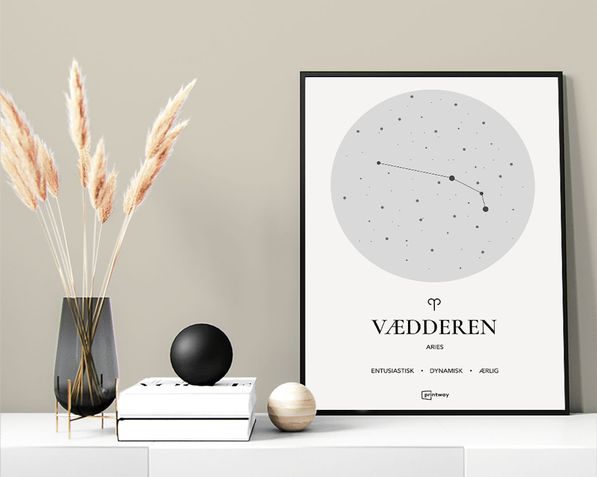 Vædderen Stjernetegn Plakat Hvid 42×60 cm (A2)