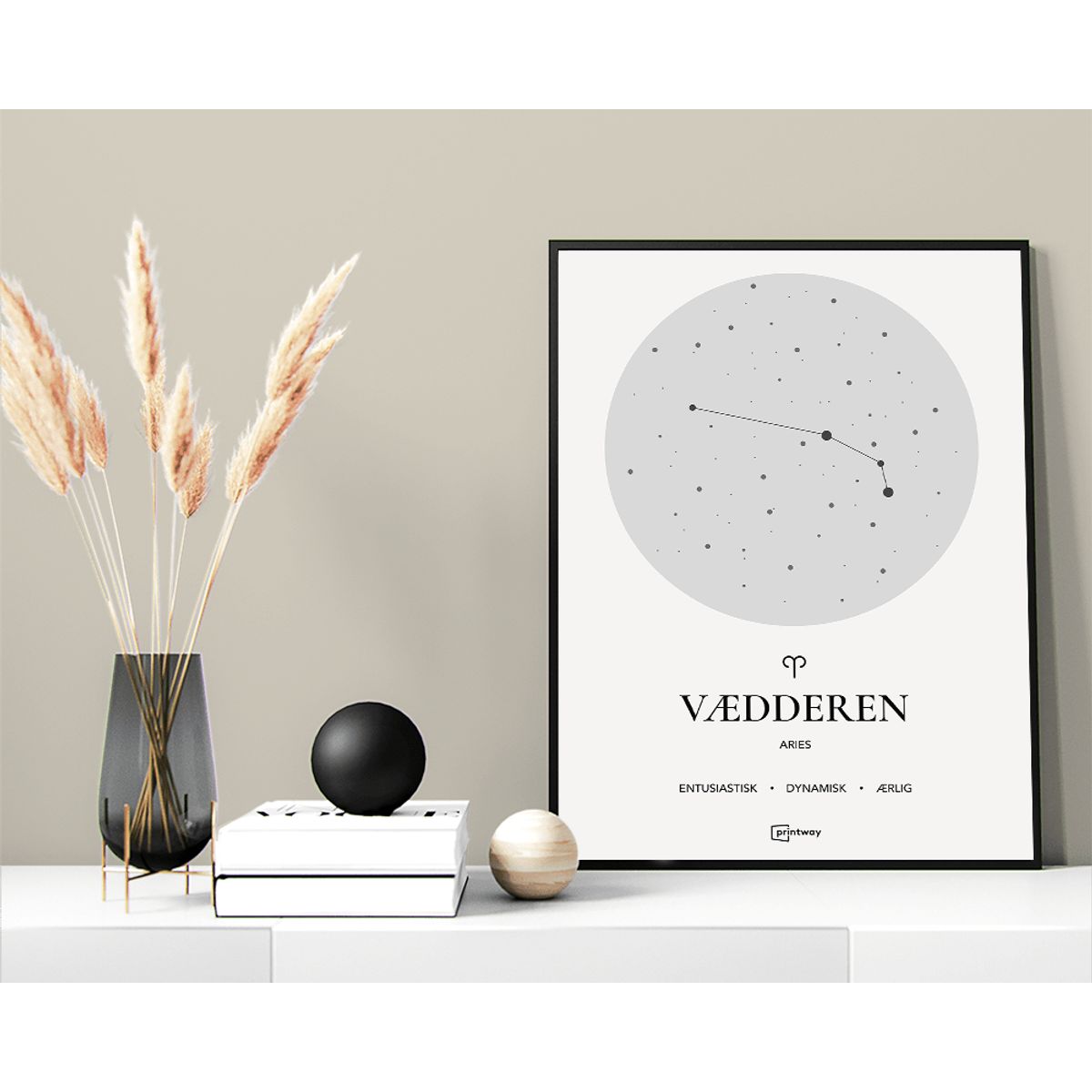 Vædderen Stjernetegn Plakat Hvid 70×100 cm (B1)