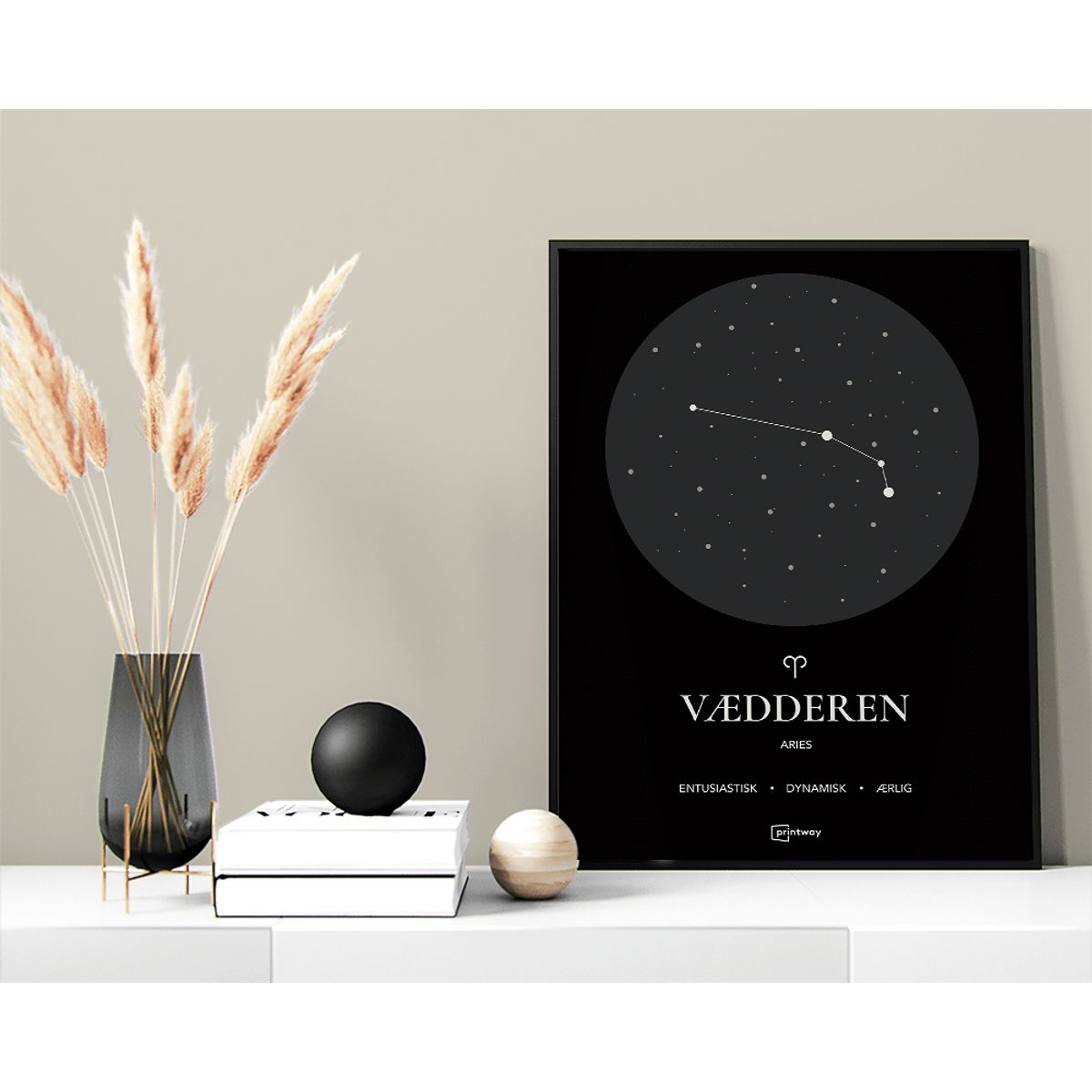 Vædderen Stjernetegn Plakat Sort 50×70 cm (B2)