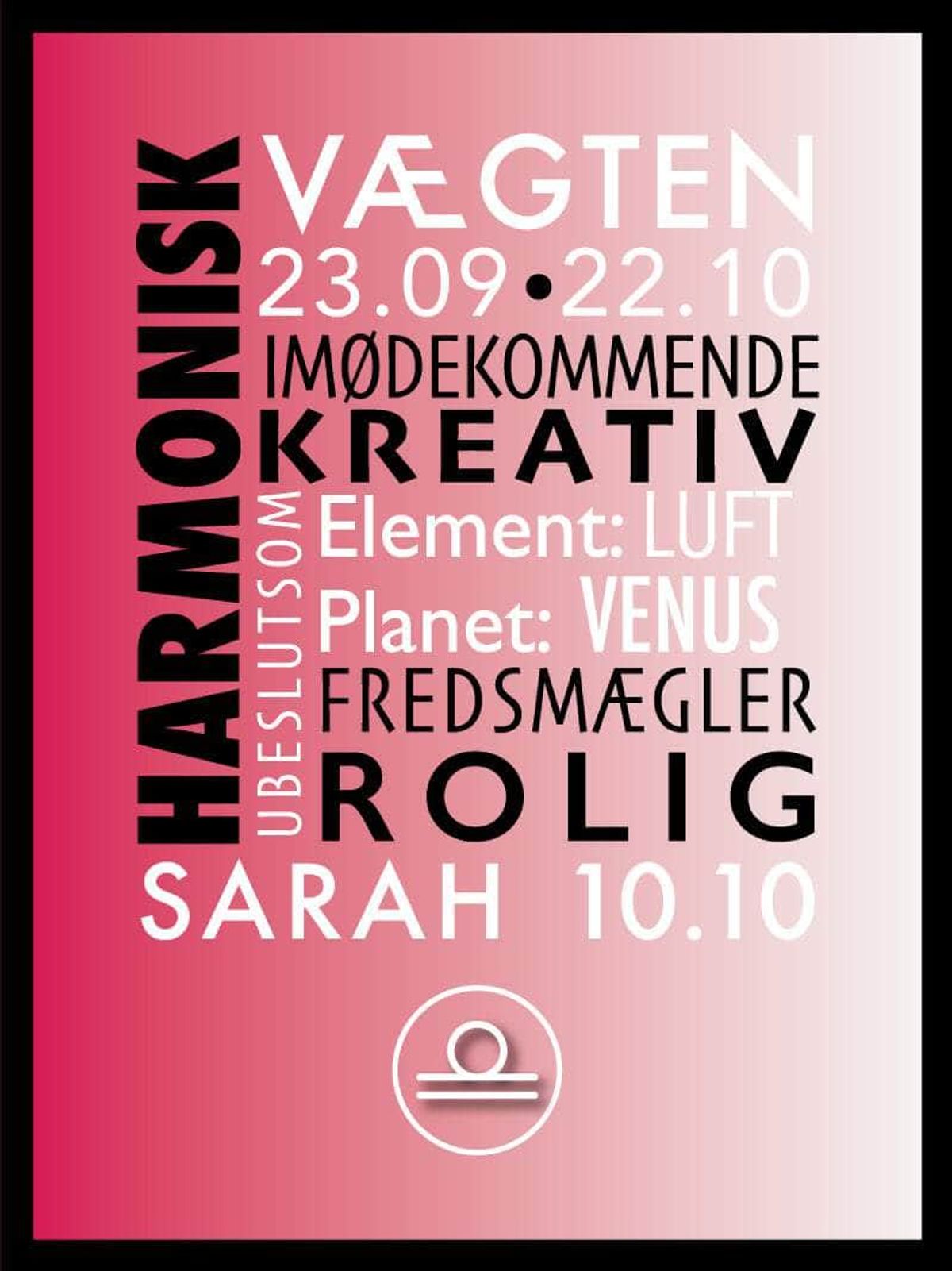 Vægten stjernetegn med tekst plakat