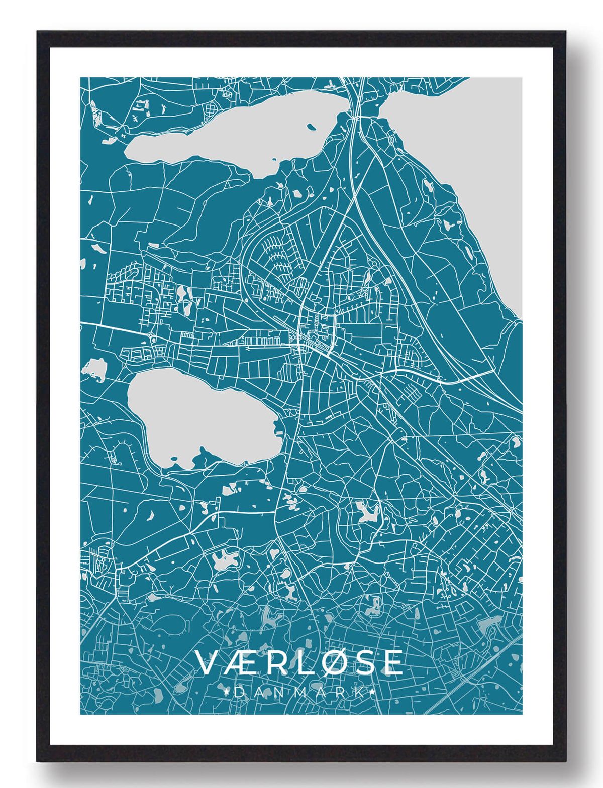 Værløse by plakat - blå (Størrelse: S - 21x29,7cm (A4))