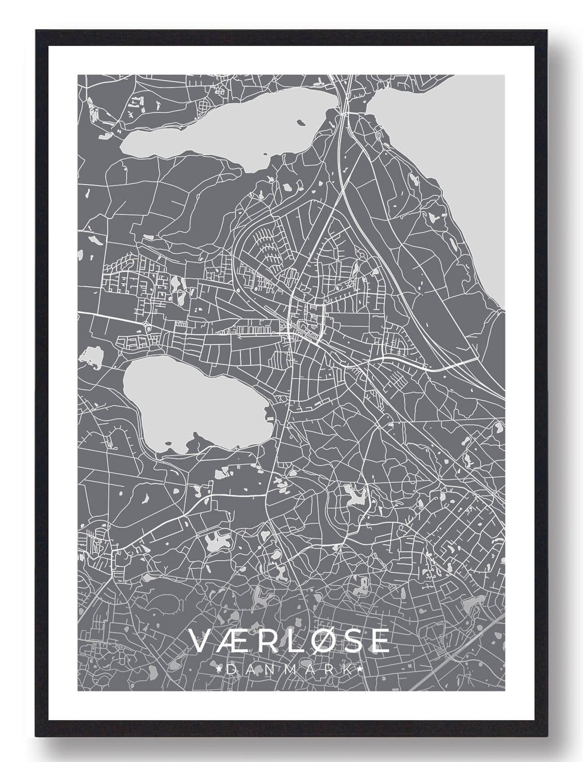 Værløse by plakat - grå (Størrelse: L - 50x70cm (B2))