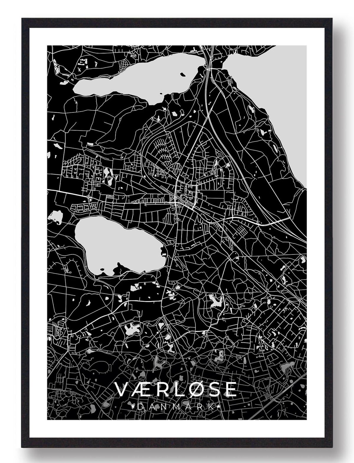 Værløse by plakat - sort (Størrelse: M - 30x40cm)