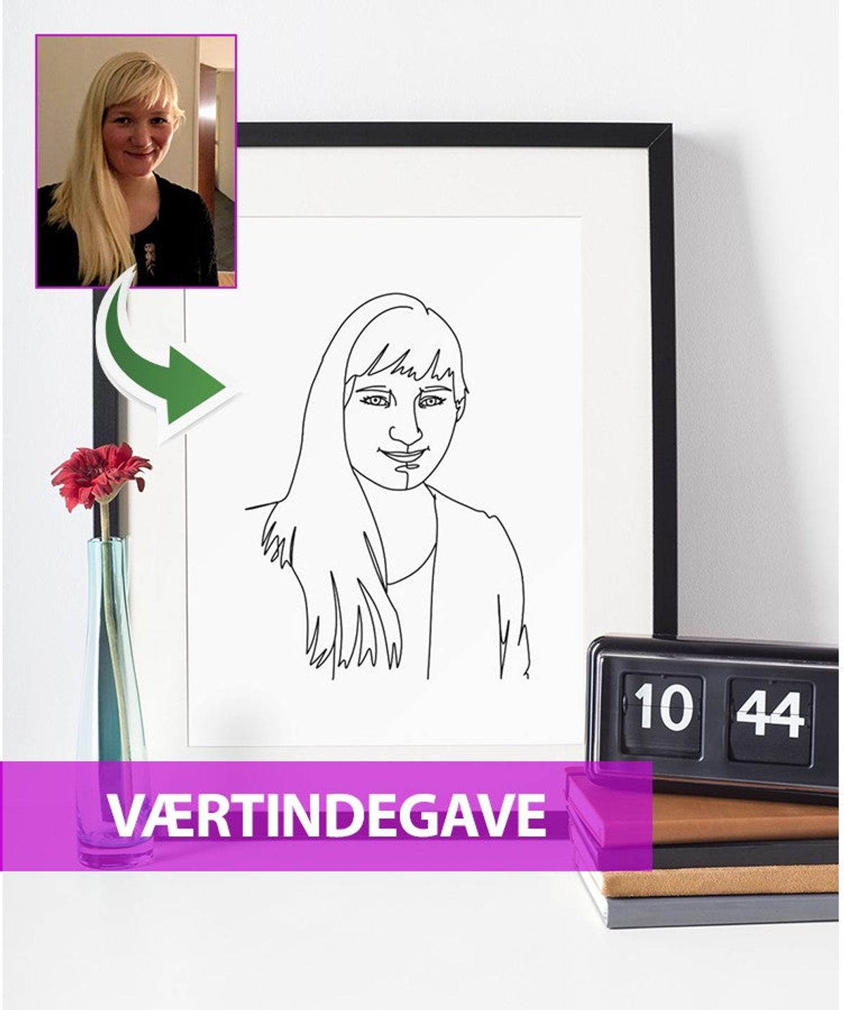 Værtindegave - line art tegning efter dine fotos