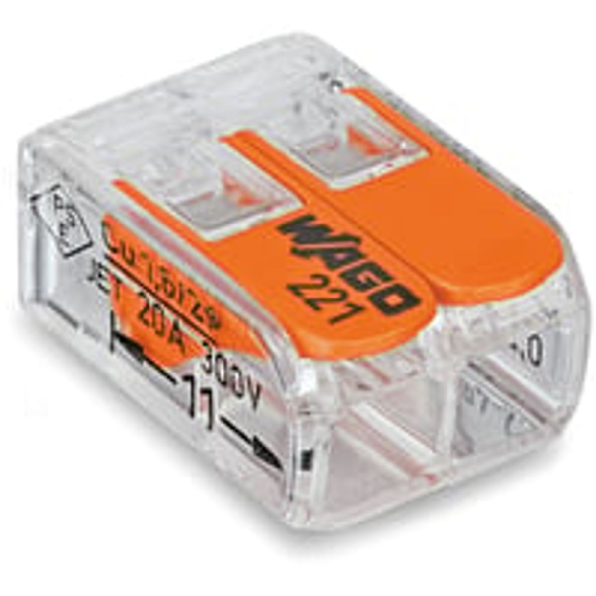 WAGO Serie 221 - Skruels samlemuffe med 2 huller huller for 0,2 til 4 mm ledning, transparent - 10 stk.