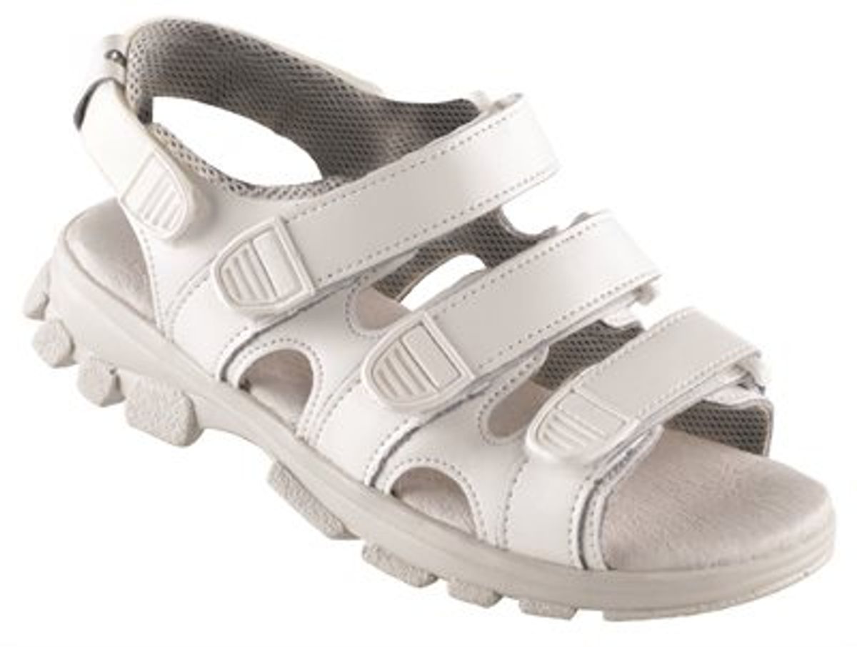 WALKI® TREK sandal med 3 velcro remme og anatomisk 9 mm skindbetrukket indersål, antistatisk, sort eller hvid Hvid 35