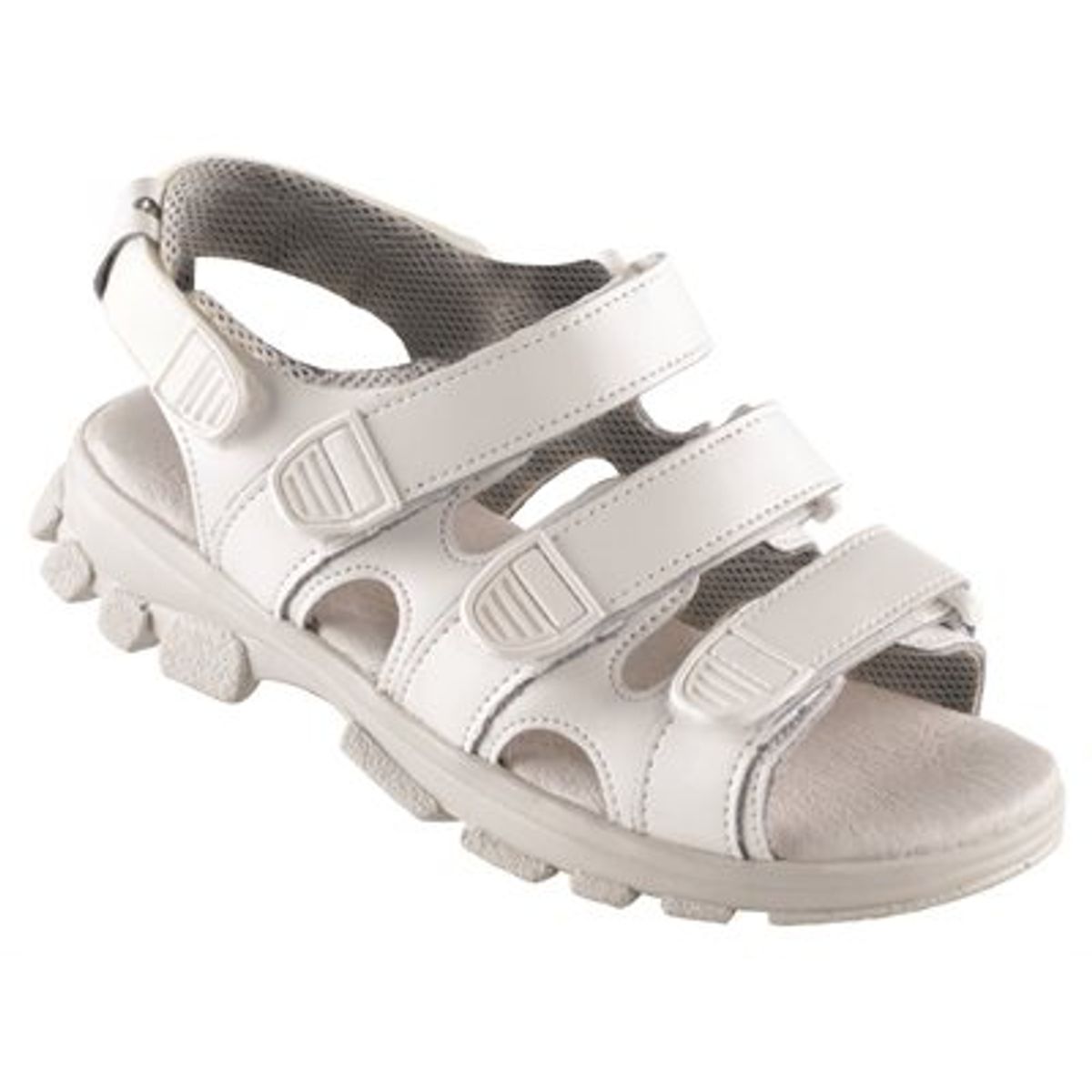 WALKI® TREK sandal med 3 velcro remme og anatomisk 9 mm skindbetrukket indersål, antistatisk, sort eller hvid Hvid 43