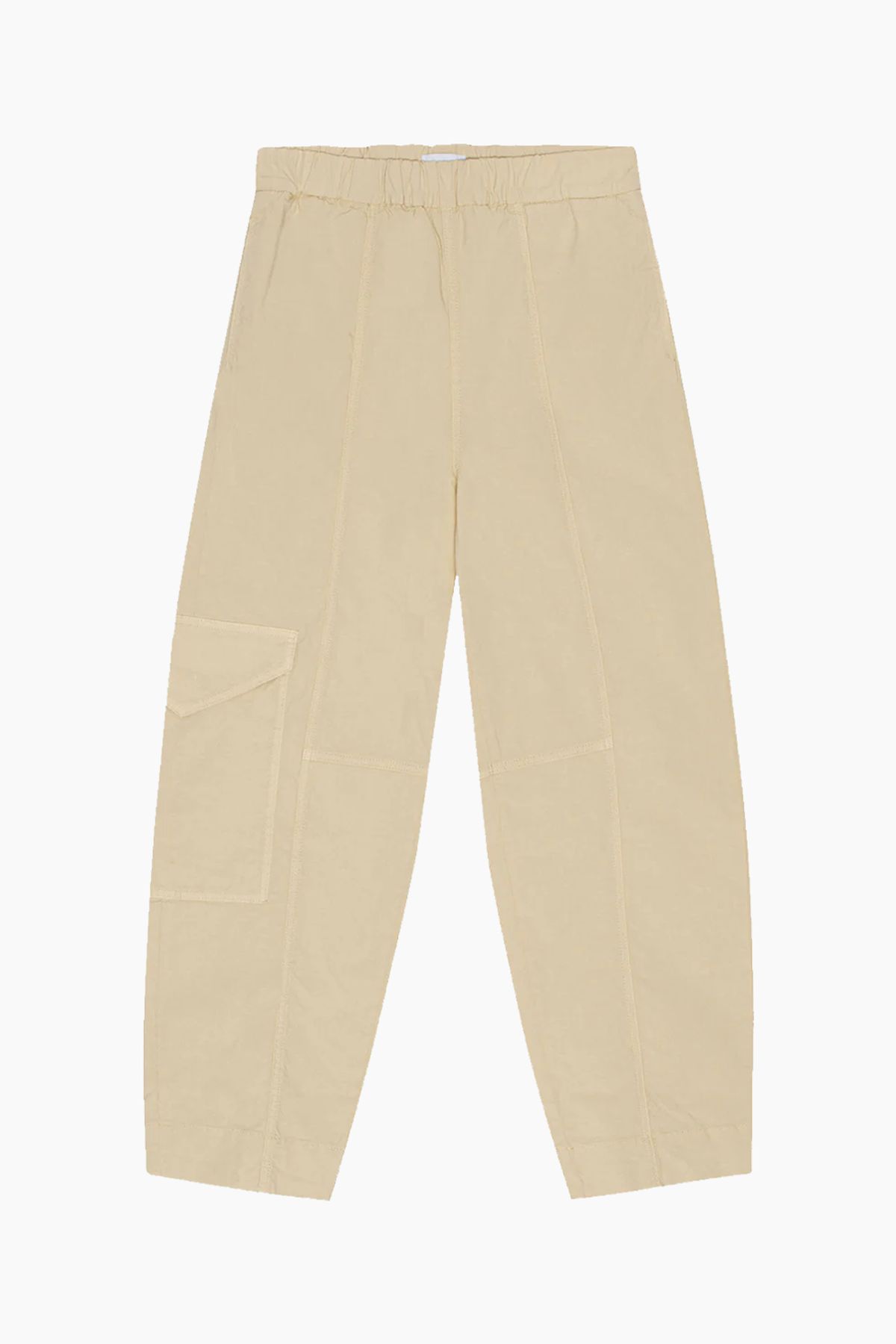 Washed Cotton Canvas Elasticated Curve Pants F8073 - Pale Khaki - GANNI - Beige XS