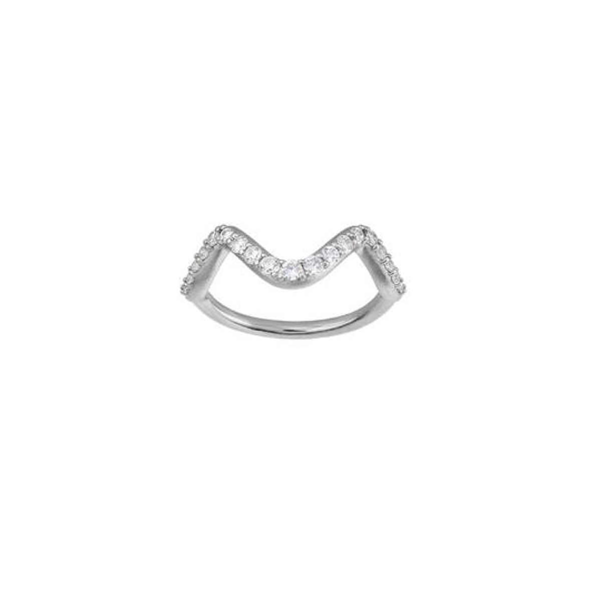 Wave Sparkle Small Sterling Sølv Ring fra byBiehl