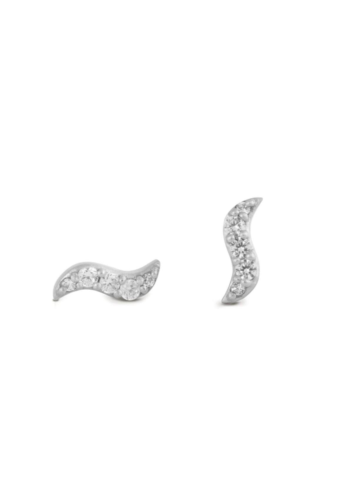 Wave Stud Sparkle Sterling Sølv Øreringe fra byBiehl