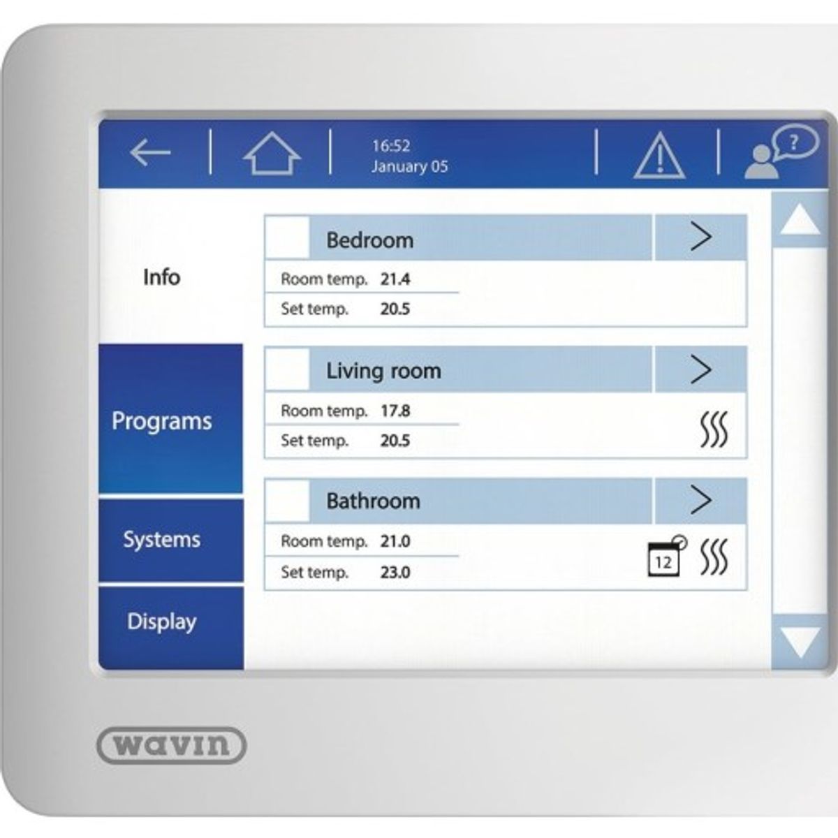 Wavin Sentio LCD-display til gulvvarmestyring, hvid