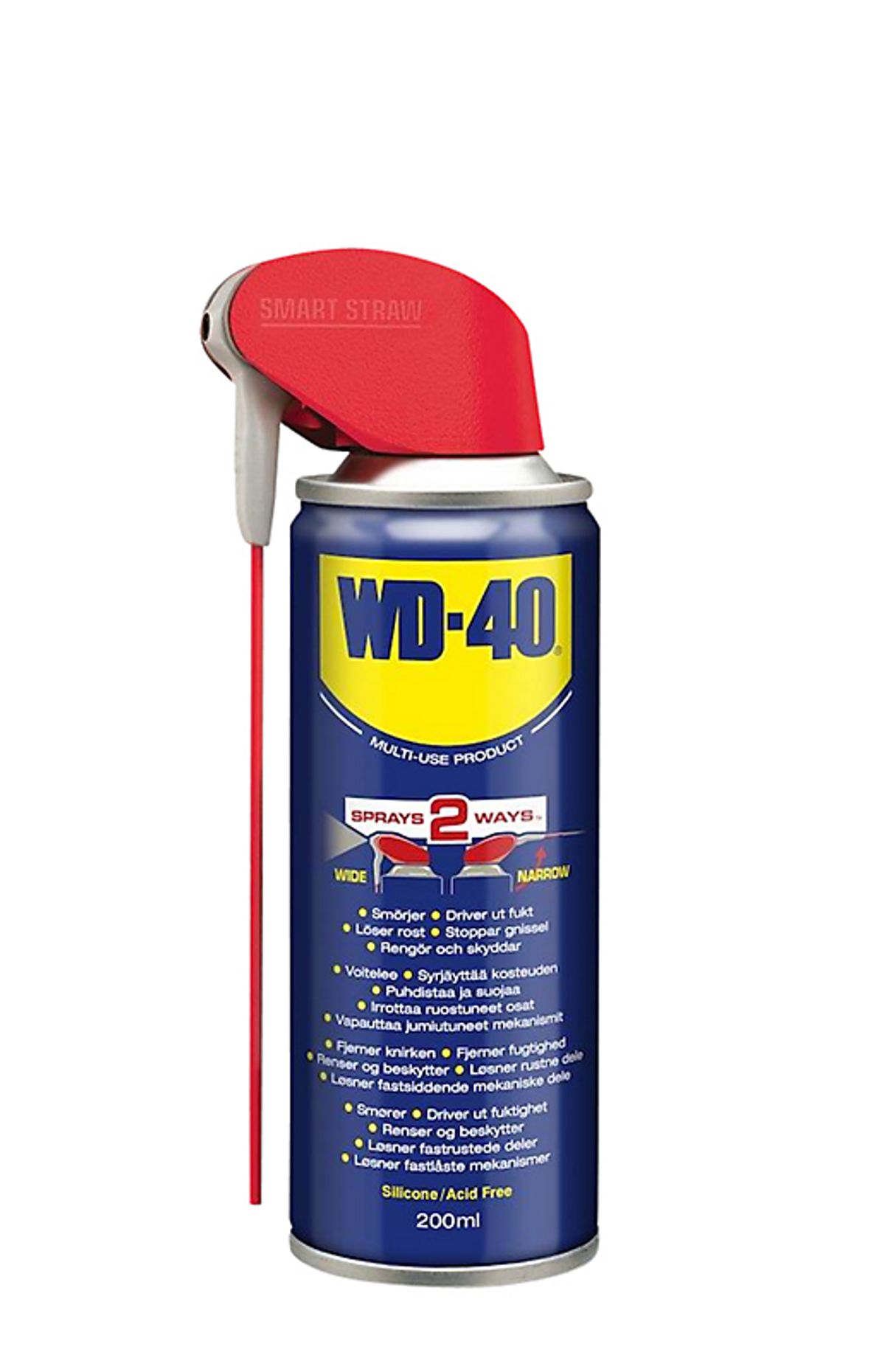 WD40 multiolie spray 200ml med smart straw rør til nøjagtig påføring af smøremidlet