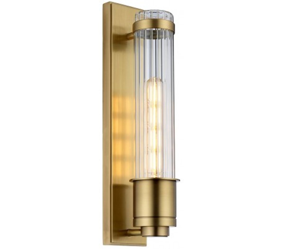 Wellington Badeværelseslampe i stål og glas H40 cm 1 x E27 Tube LED - Antik messing/Klar rillet