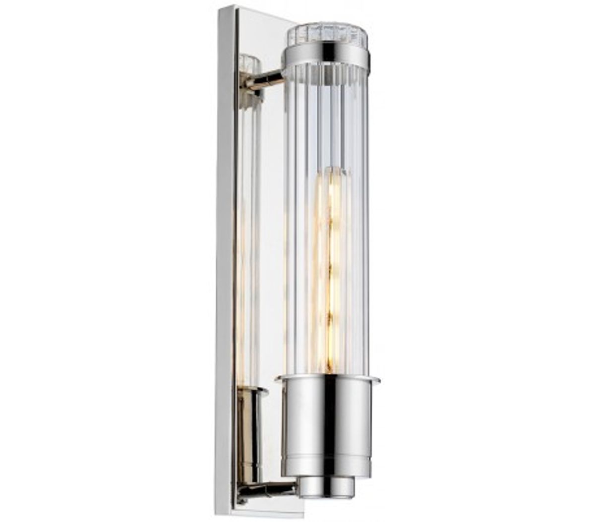 Wellington Badeværelseslampe i stål og glas H40 cm 1 x E27 Tube LED - Poleret krom/Klar rillet