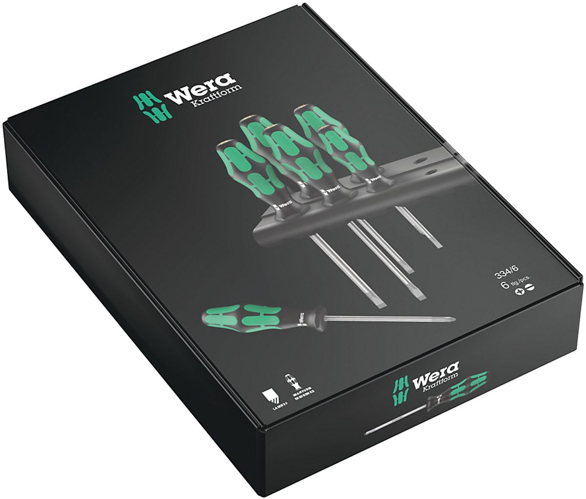 WERA 334/6 Rack skruetrækkersæt Kraftform Plus Lasertip + Rack, 6 dele