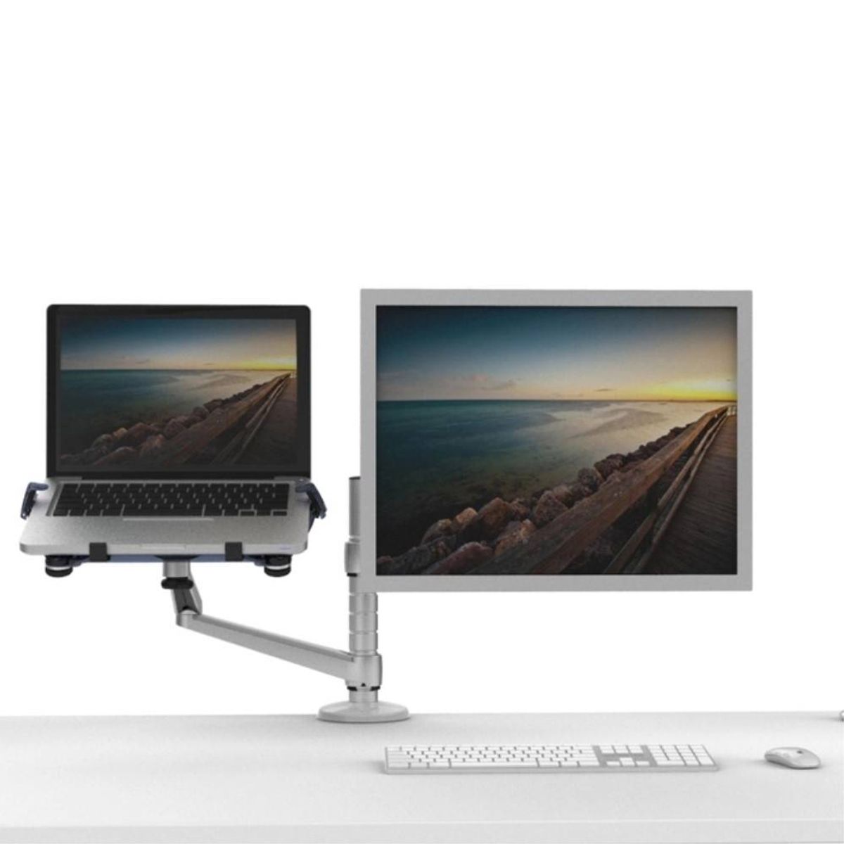 Wergon - Apollon - Justerbar Dual Desktop Holder - Monitor skærm Max 32 / Laptop Max 15.6 - Sølv