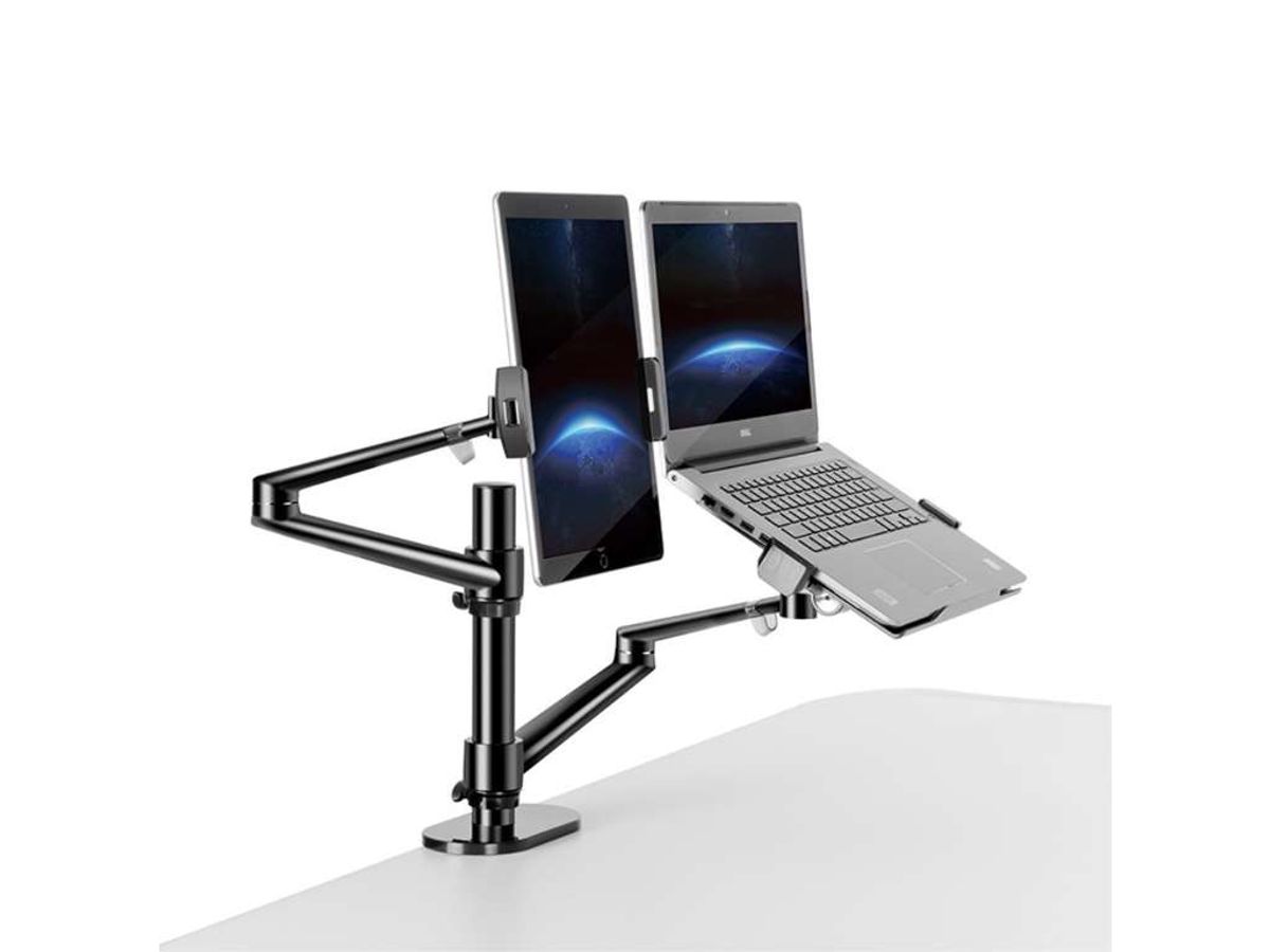 Wergon - Konrad - Justerbar Dual Holder - Til en Laptop 11-17" + en Monitor Skærm Max 27" - Sort