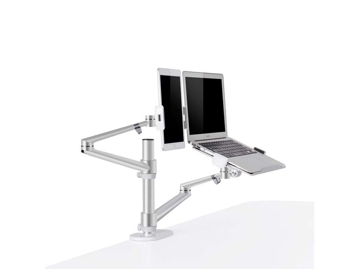 Wergon - Konrad - Justerbar Dual Holder - Til en Laptop 11-17" + en Monitor Skærm Max 27" - Sølv