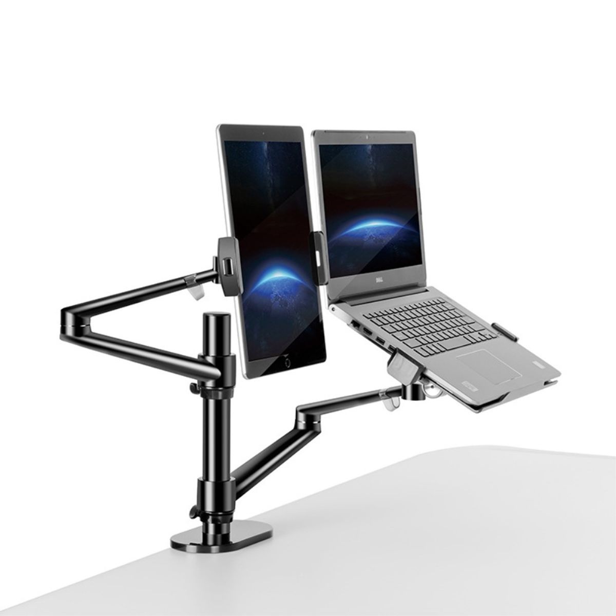 WERGON - Konrad - Justerbar Dual holder - Til en Laptop 11-17 + en Monitor skærm Max 32 - Sort