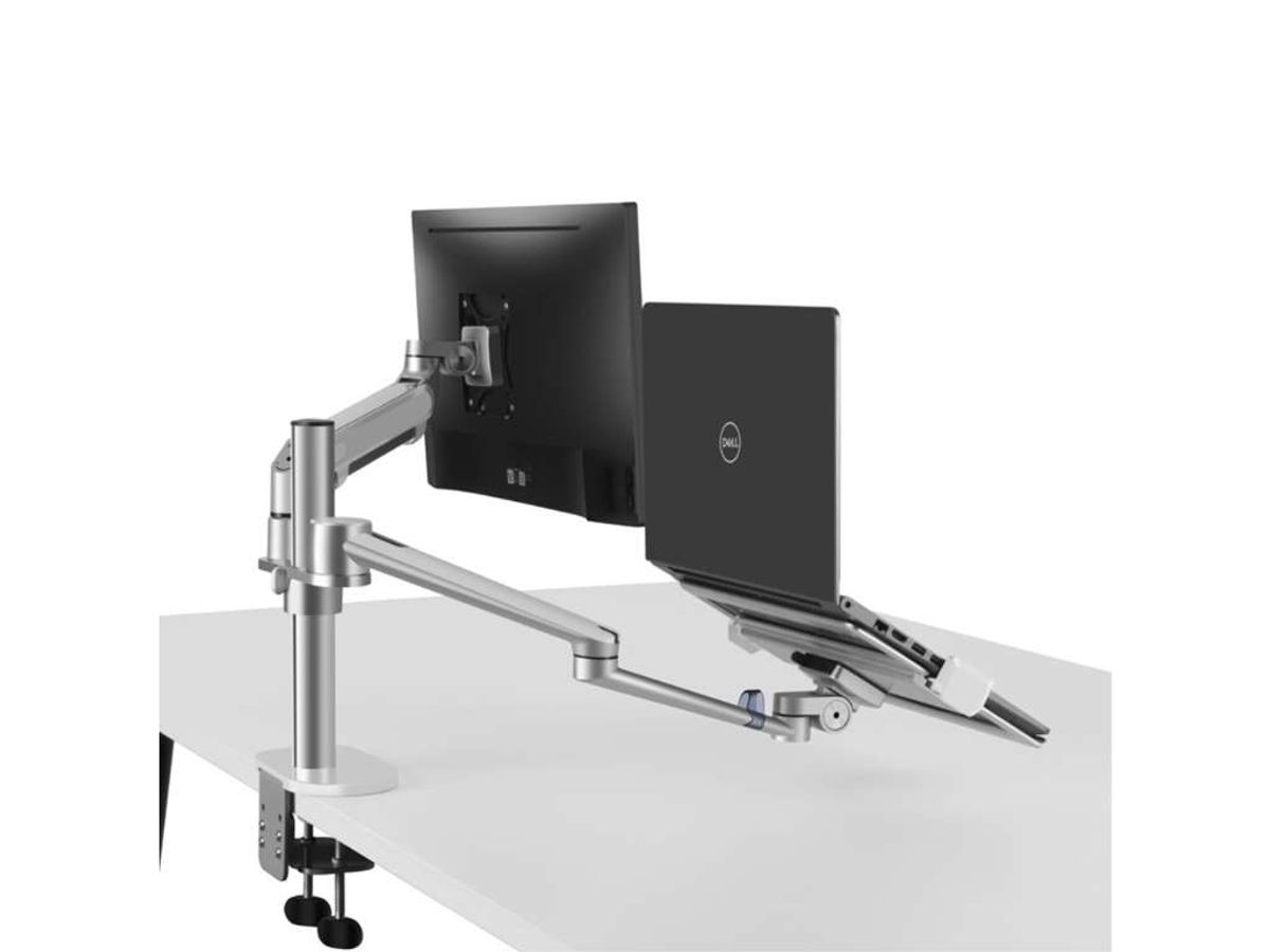 Wergon - Luna - Dual Holder M/gasfjeder til En Laptop 11-17" + En Monitor/lcd Skærm max 27" - Sølv