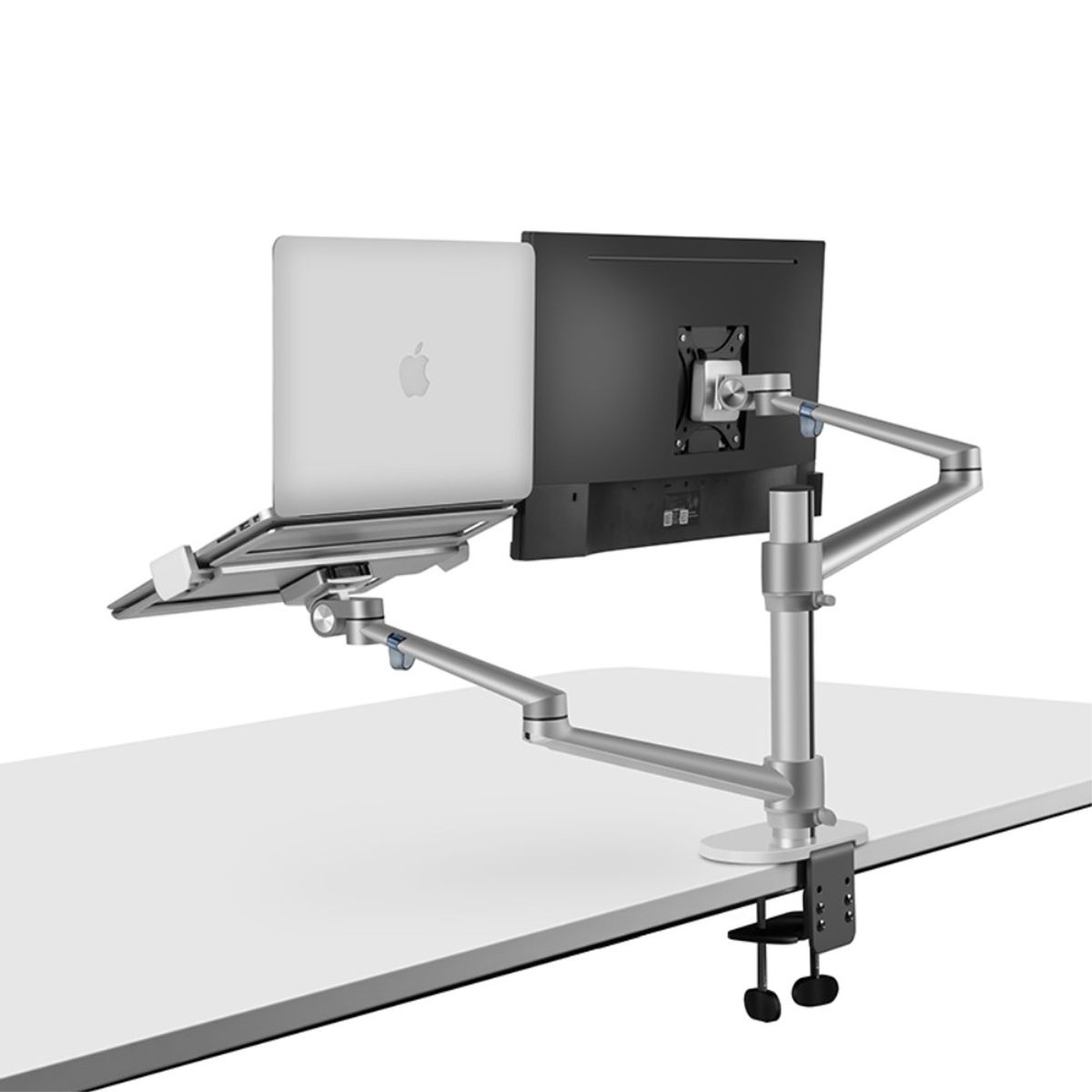 WERGON - Noah - Justerbar Dual Desktop holder - Monitor skærme Max 27 / Laptop 11-17 - Sølv