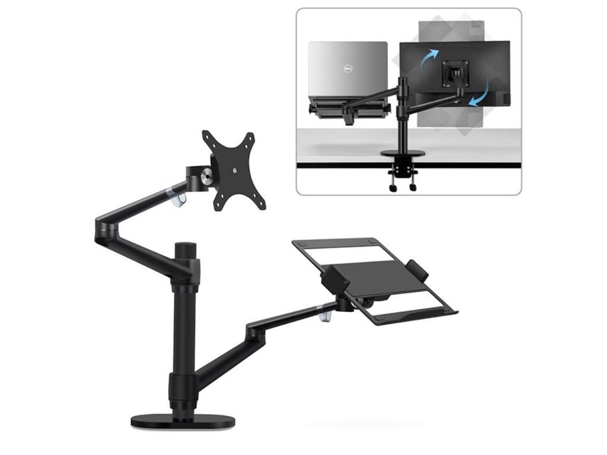 Wergon - Noah - Justerbar Dual Desktop Holder - Skærm Max 27" / Laptop 11-17" - Sort