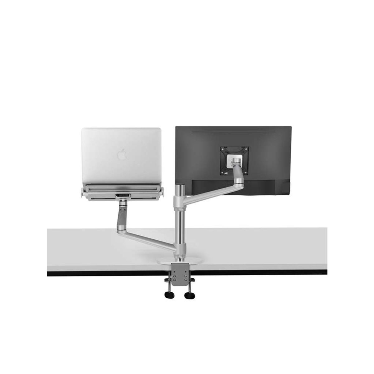 Wergon - Noah - Justerbar Dual Desktop Holder - Skærm Max 27" / Laptop 11-17" - Sølv