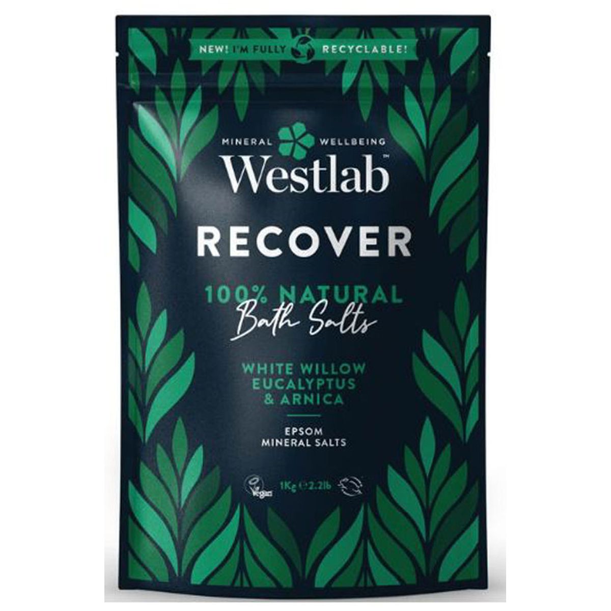 Westlab recover 100% natural bath salts white willow eucalyptus & arnica 1kg