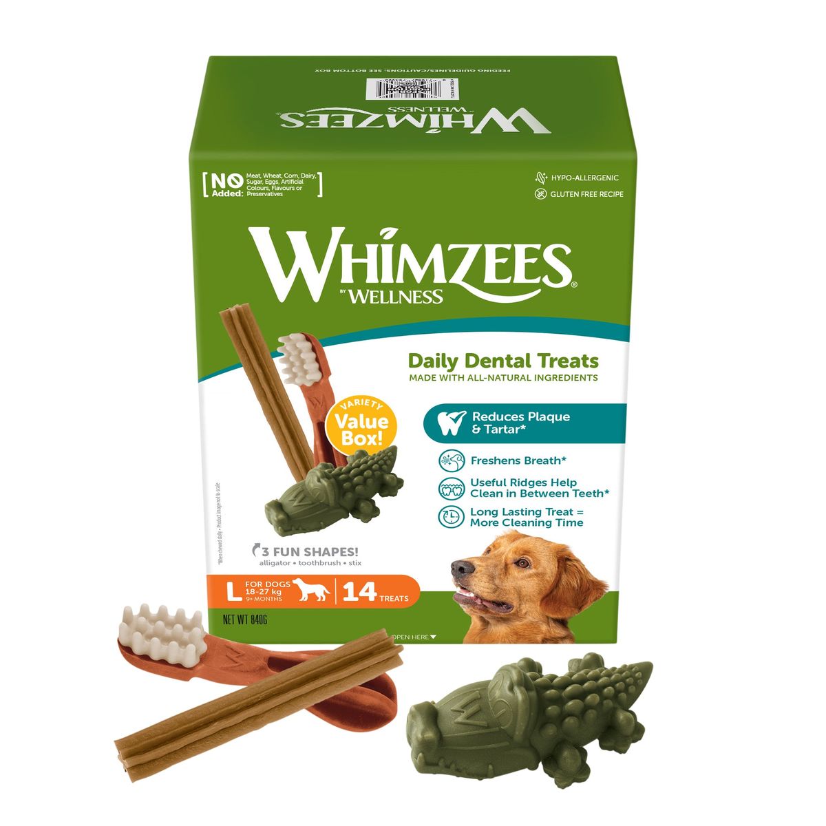 Whimzees - Hunde stænger str. L, 14 stk, 840 g, box