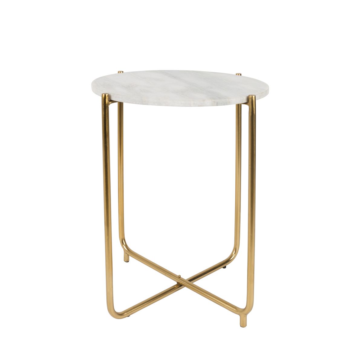 WHITE LABEL LIVING Timpa sidebord, rund - hvid marmor og guld metal (Ø44,5)