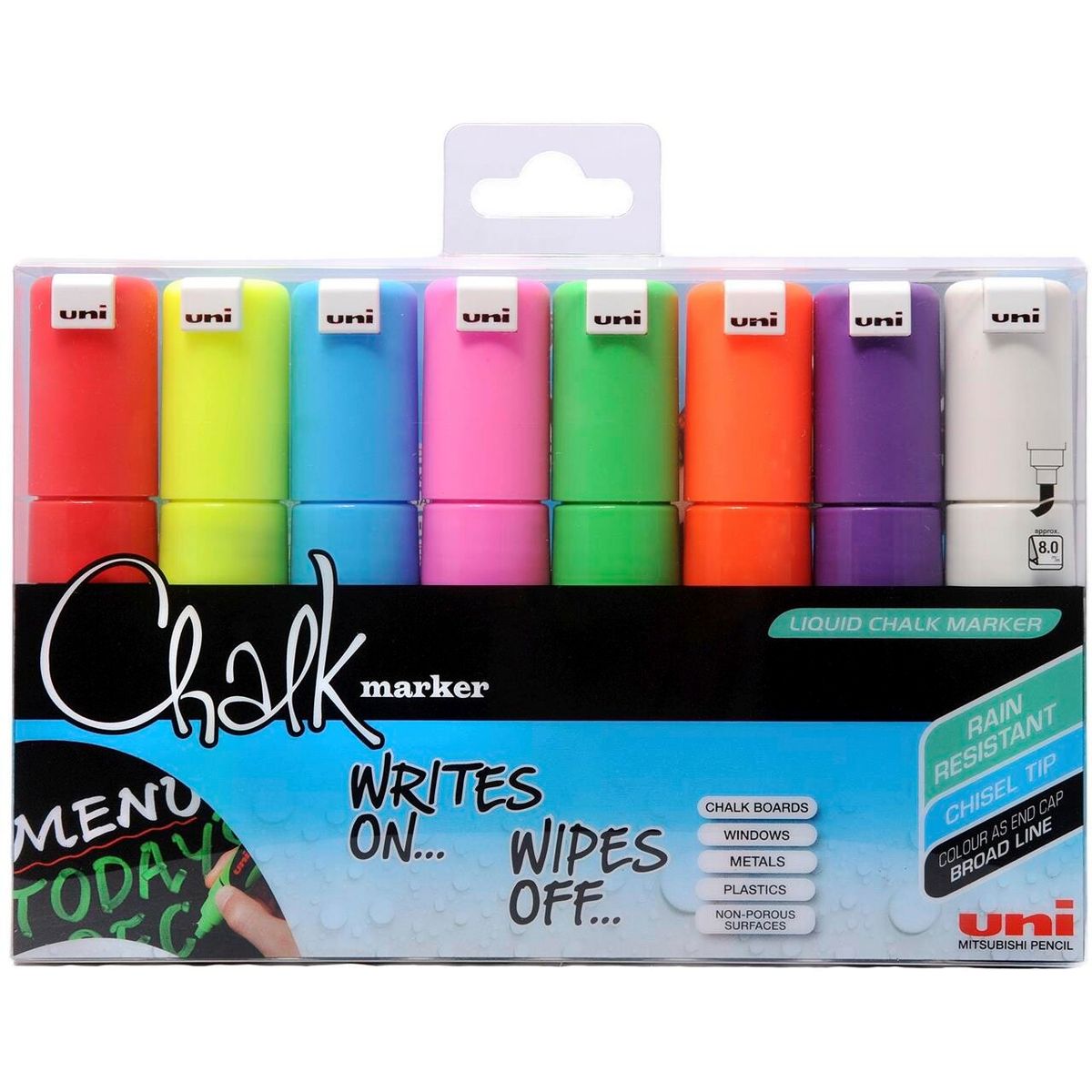 Whiteboard- og Chalkmarker stregbredde 8 stk 8 mm