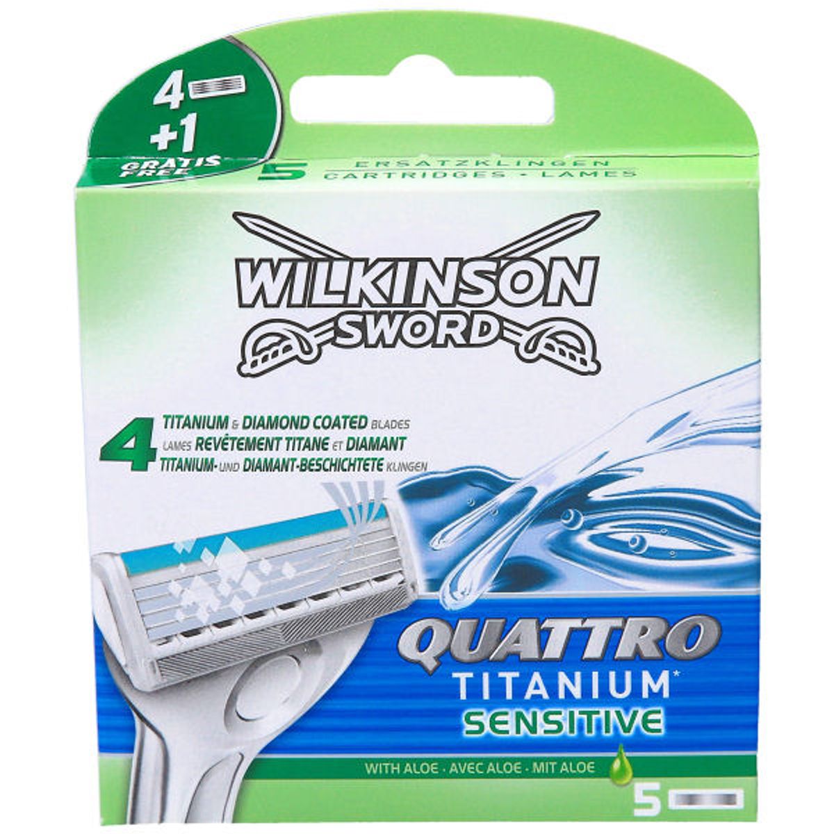 Wilkinson sword quattro titanium sensitive with aloe 4 blade 5 stk.