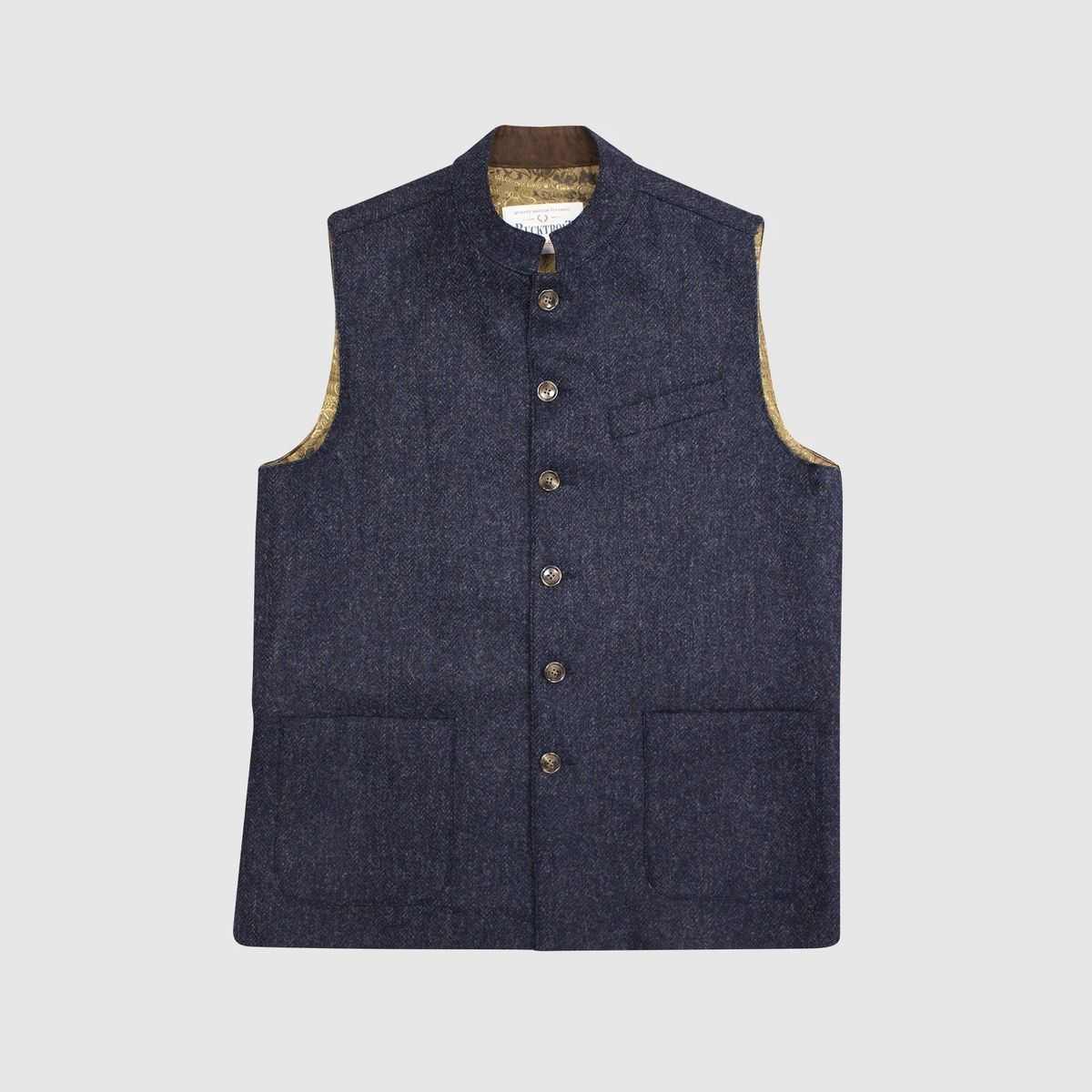 William Tweed Gilet vest med Nehru krave, Yorkshire Tweed, blå - 3XL(UK50/52)