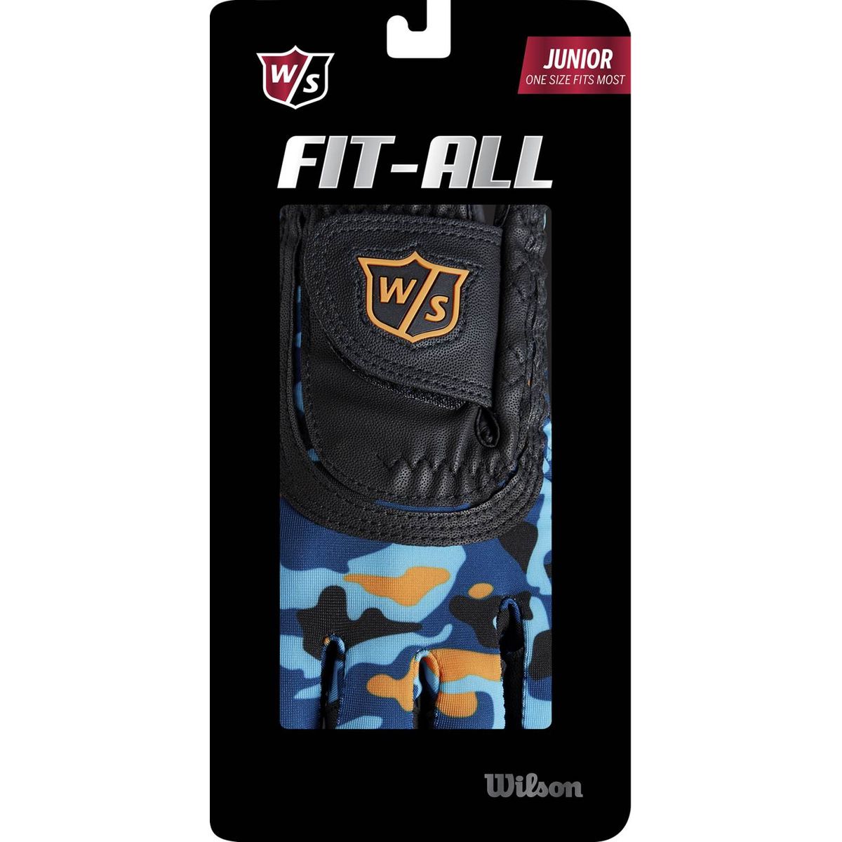 Wilson Staff Fit-All Syntetisk Junior Golfhandske - Blue/Orange/Black - Venstre - Str. Onesize