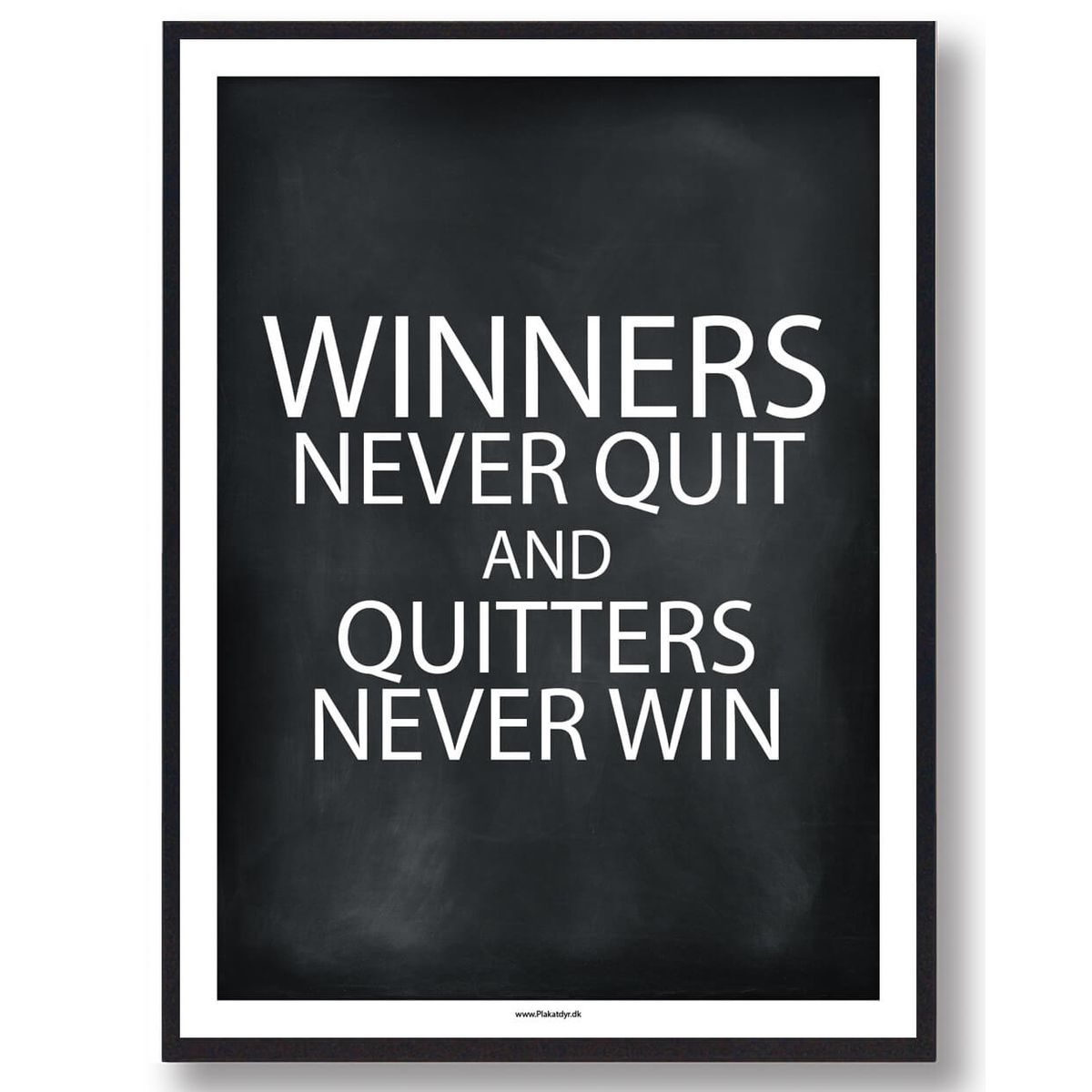 WINNERS NEVER QUIT - gamerplakat (sort) (Størrelse: M - 30x40cm)