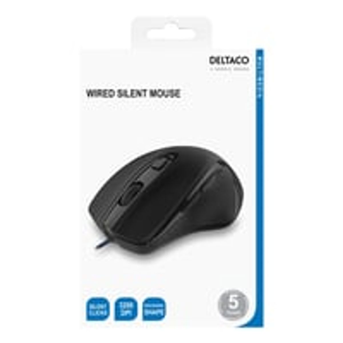 Wired office mouse, ergonomic shape, silent clicks, black