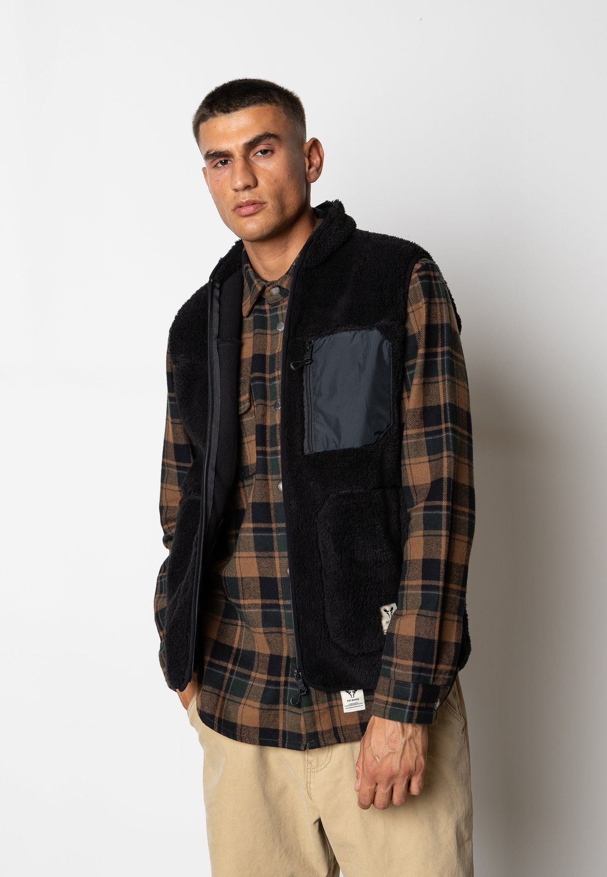 WOOD FLEECE VEST - Black