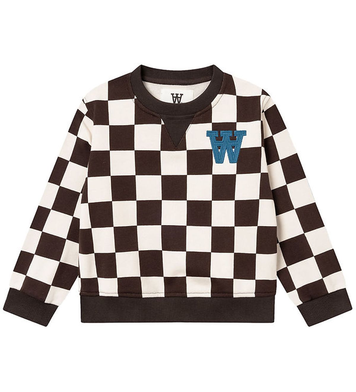 Wood Wood Sweatshirt - Rod Kids Checkered - Off-White/Black Coff