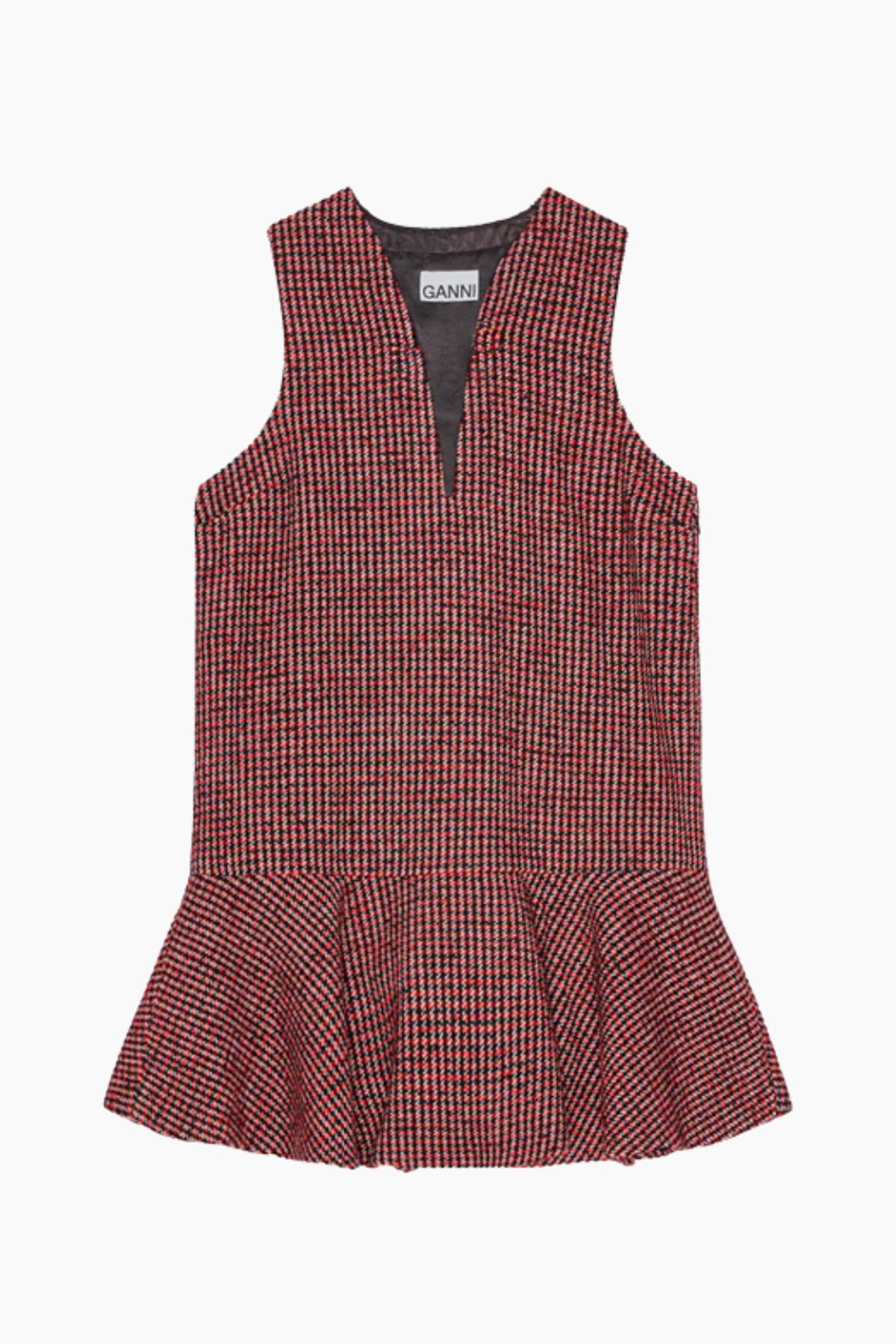 Woollen Check Mini Dress W0032 - Racing Red - GANNI - Tern L