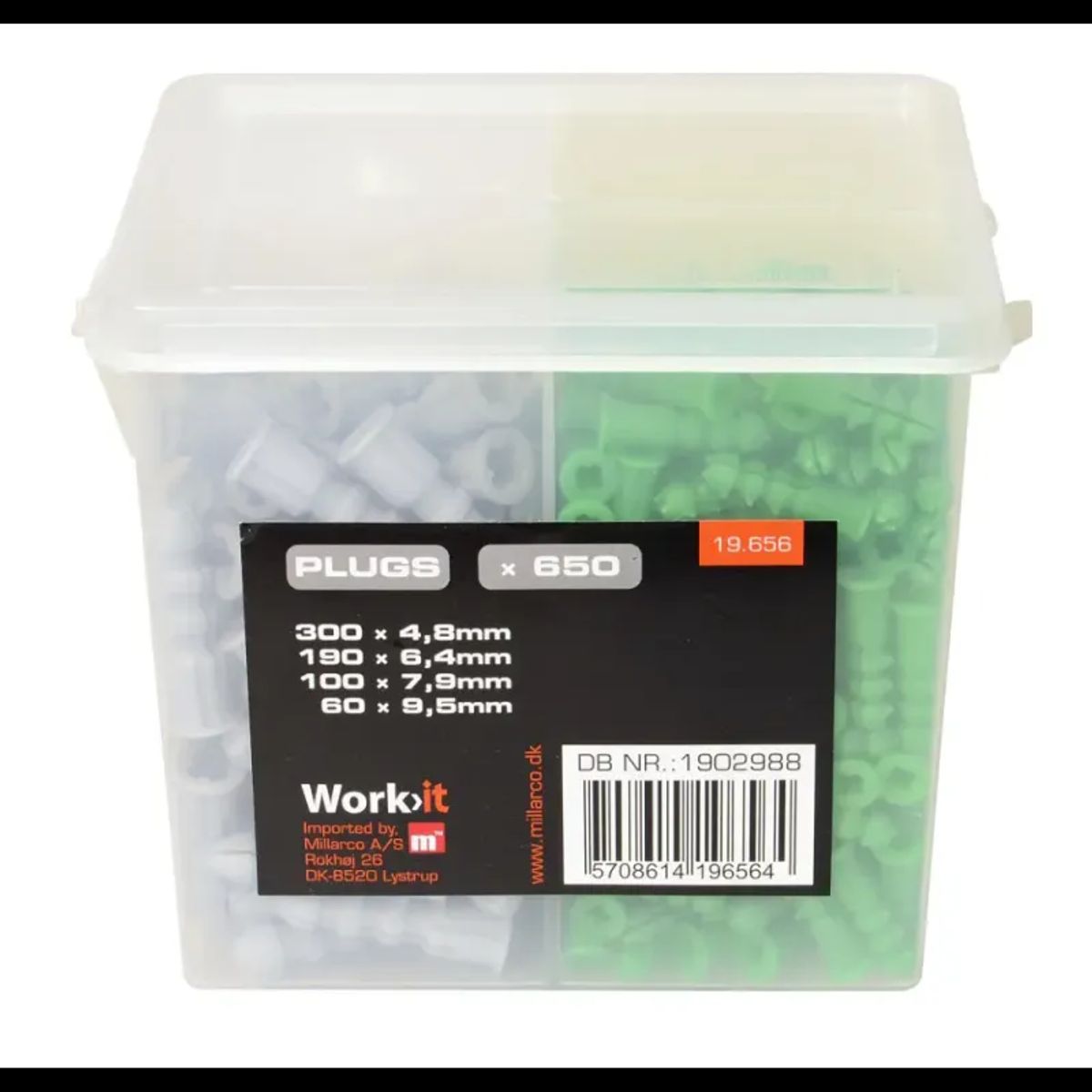 Workï¼it Plugs-sortiment i boks 5.0 - 6.0 - 8.0 - 10.0 mm 650 assorterede