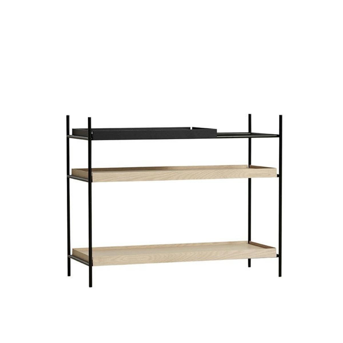 Woud Tray Shelf Reol Low Wide: 2 Oak Short: 1 Black