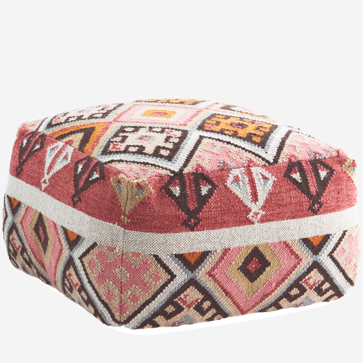 Woven wool pouf i Raspberry, coral, brown, orange, sand, beige, grey