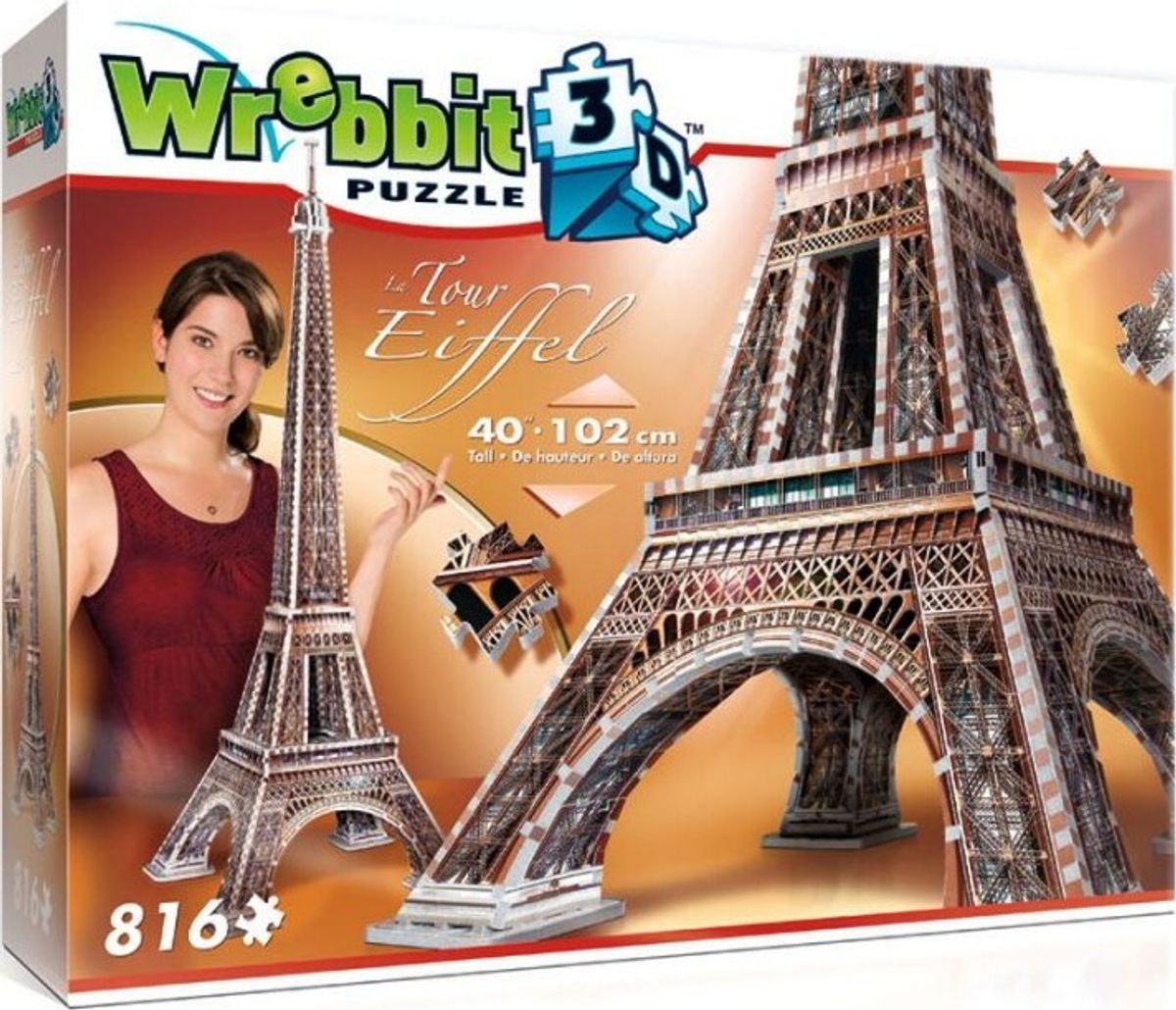 Wrebbit 3d Puzzle - Eiffeltårnet 3d Puslespil - 816 Brikker