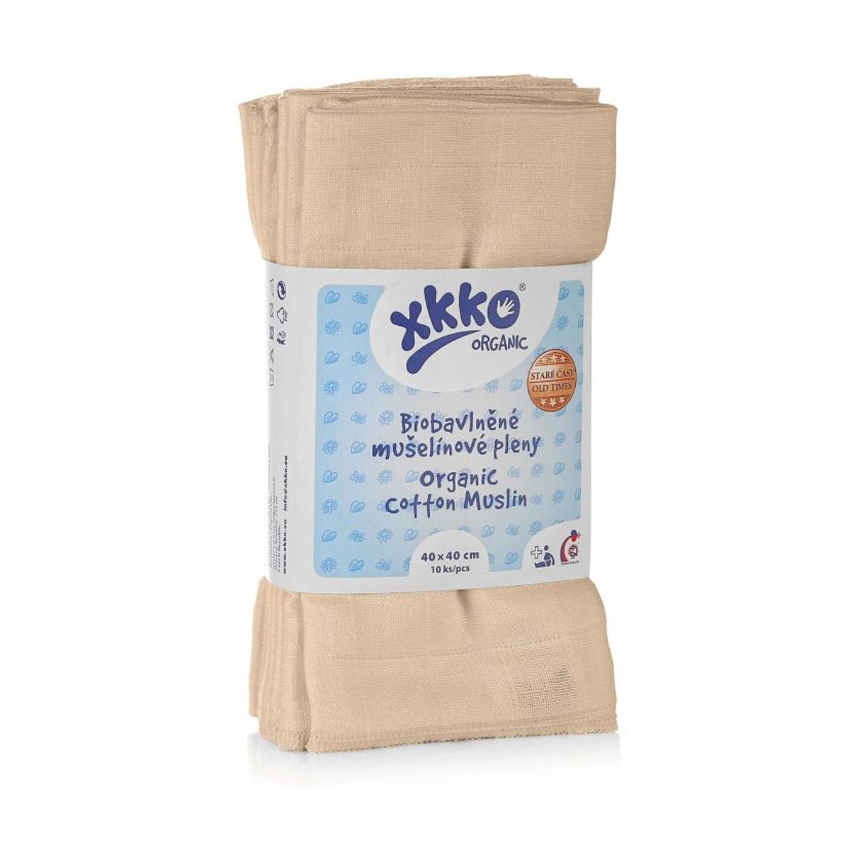 XKKO vaskeklud/stofble - 10 pk - 40x40 cm - GOTS - ubleget