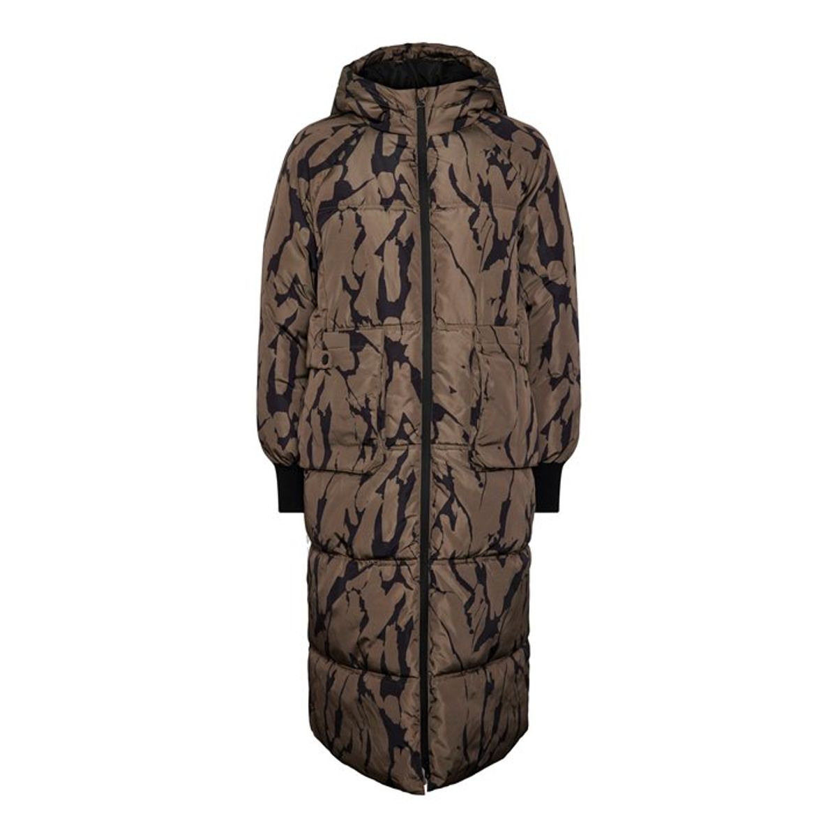 Y.A.S - Marbel Long Padded Coat - Black Marbel