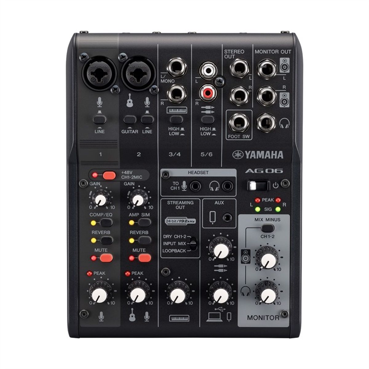 YAMAHA AG06MK2B - 6 ch live streaming mixer med USB & Sofware bundled. Sort